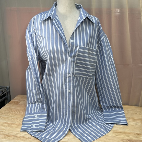 Banana Republic Multi Stripe collared, button-down, long sleeve cotton blouse - Picture 2 of 6